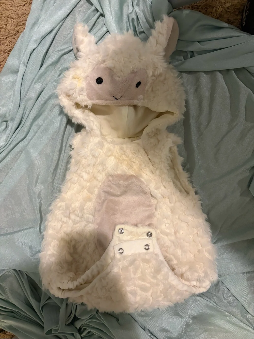 Pottery Barn Kids Soft Cream Plush Hooded Baby Romper